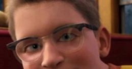 Know It All Boy from The Polar Express wearing glasses and a yellow shirt, showing curiosity on the train.