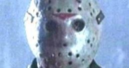Jason Voorhees in his iconic hockey mask, drenched, evokes the chilling terror of Friday the 13th horror films.