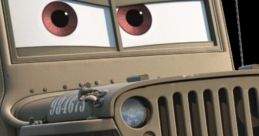 Sarge from Cars, a rugged military jeep with expressive eyes and detailed design, ready for adventure and action.