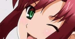 Cheerful character Rio Rollins Tachibana, winking with pink hair and green eyes, in a stylish outfit with a bow tie.