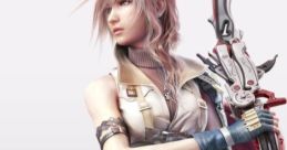 Lightning from Final Fantasy 13 poses confidently, wielding her iconic weapon with determination and strength.