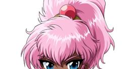Caldina from Magic Knight Rayearth, showcasing pink hair, gem accessories, and a striking black and red outfit.