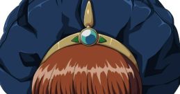 Character Ascot from Magic Knight Rayearth in a royal outfit with a blue headpiece and distinctive jewelry.