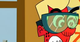 Angry character with a red face and goggles, exclaiming the phrase "Saying No Tin'Mon for ONE MONTH!" in a classroom setting.