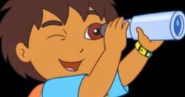 Diego Marquez from "Go Diego Go" winks while using a telescope, ready for his next adventure in the wild.