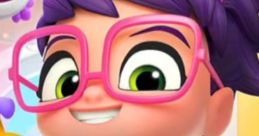 Abby Hatcher, a cheerful character with purple hair and oversized glasses, embraces fun with adorable creatures.