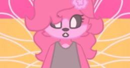 Cute pink character in a simple dress against a colorful background, representing the essence of Sweety Treaty Voice.
