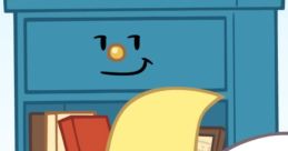 Bookcasey smiles while surrounded by quirky characters from Inanimate Insanity, showcasing fun interactions and personalities.