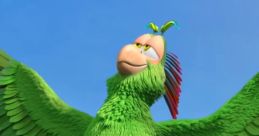Colorful animated parrot character from Googa, showcasing vibrant plumage and confident pose against a sunny background.