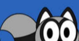 Cute gray raccoon character with large eyes, smiling against a blue background, inspired by "Mushy-Mush-Otto.