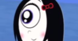 Iris from Ruby Gloom, a cute character with one big eye, wears a black dress with red accents and a matching bow.