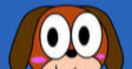 Cute cartoon character Rowdy from Mushy-Mush-Otto, featuring a playful dog design on a vibrant blue background.