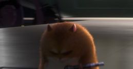 Fluffy animated character playing a small banjo, showcasing a whimsical performance on a reflective stage.