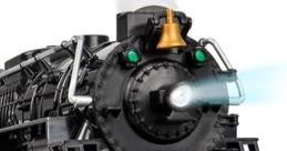 Classic black steam locomotive with a bell and vibrant lights, embodying the magic of the Polar Express effect.
