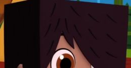 Vik from Yoko series with a surprised expression, wearing an orange jacket, set in a colorful animated background.