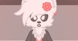 Stylish anthropomorphic character with pink hair, flower accessory, and chic outfit, embodying a unique artistic design.