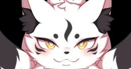 Stylized illustration of a fluffy, pink and black creature with striking eyes, reminiscent of fantasy characters.
