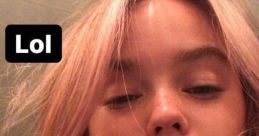 Young woman with pink hair, expressing a playful mood with a casual "Lol" sticker, showcasing trendy, modern aesthetics.