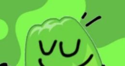 Cheerful green jelly character dancing against a vibrant green background, showcasing playful animation style.