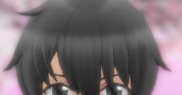 Taro Yamada, a character with dark hair and gray eyes, stands against a pink sakura backdrop, showcasing a serene expression.