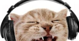 Cat wearing headphones, joyfully enjoying music, showcasing playful vibes and a fun atmosphere. Perfect for "Effect untuk lakonan.