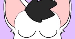 Cartoon character with cat ears and black hair, wearing a suit against a purple background, conveying a subdued mood.