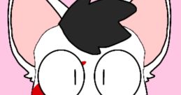 Cartoon character with cat ears, wearing a black suit and choker, features playful style and a hint of danger.