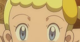 Bonnie from Pokémon XY Kalos Quest grinning happily, showcasing her playful personality and signature yellow hair accessory.