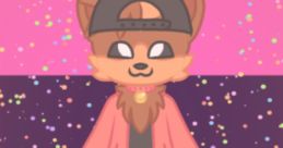 Furry character design with a cap, pink jacket, and jeans, set against a colorful sparkly background. Perfect for Burgey Wurgey Voice fan art.