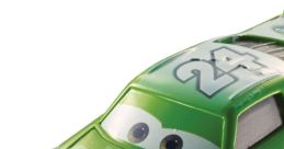 Brick Yardley from Cars 3, a vibrant green race car with the number 24, featuring Vitoline branding on its side.