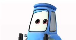 Cheerful blue forklift character Guido from Cars, ready to assist with lifting and transporting vehicles in Radiator Springs.
