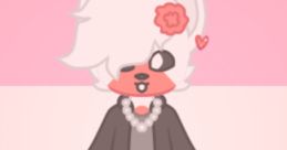 Cute character design featuring a furry styled avatar with a flower, pearl necklace, and casual attire on a pastel background.