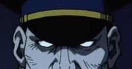 Character close-up of Bison from the animated movie, showcasing his intense expression and distinctive military attire.