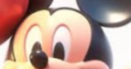 Cheerful Mickey Mouse character with big ears, wearing red shorts, joyfully holding balloons, iconic in animated voice.