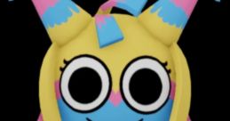 Colorful character from Yatta Dandy's World in tooniverse, featuring blue and yellow hues with playful designs and large eyes.