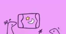 Two cartoon characters relaxing in a cozy room, watching TV with a purple background, evoking a playful atmosphere.