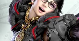 Bayonetta showcasing her iconic style and energy in Bayonetta 3, featuring intricate costume details and her signature glasses.