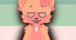 Chompy Chumpy character with pink fur, playful expression, and trendy accessories against a colorful background.