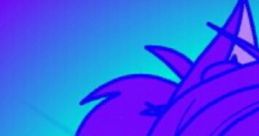 Vibrant digital artwork featuring a character with purple hair and headphones against a gradient blue and purple background.