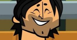 Chris McLean smiles enthusiastically, showcasing his signature style in this animated scene from a popular series.