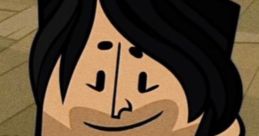 Chris McLean from Total Drama, featuring his signature necklace and confident smile, set against a colorful background.