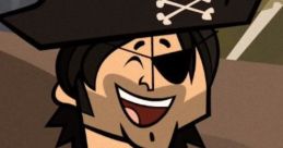 Chris McLean as a cheerful pirate, sporting an eye patch and skull hat, in a colorful cartoon style. Perfect for "Total Drama AI Cover.