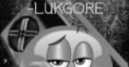 LukGore Roblox audios featuring a playful character holding a gun, set against a black, textured background.