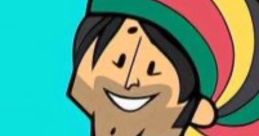 Chris McLean from Total Drama 2010, cheerful expression, wearing a colorful hat, animated character, vibrant background.