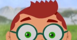 Cheerful Leo from Little Einsteins, wearing green glasses, a black shirt, and holding a tool in a vibrant outdoor setting.