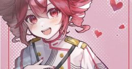 Kasane Teto, a Vocaloid character, smiles playfully in a stylish outfit against a pink backdrop with hearts.