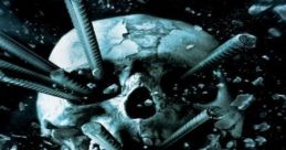 Skull surrounded by flying screws and debris, evoking intensity and dark themes, fitting for Capcom Fighting and Final Destination.