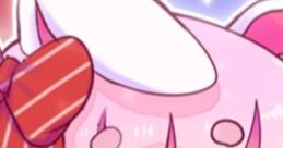 Cute anime character Yuni with pink hair and expressive eyes, wearing a festive ribbon and cheerful expression.