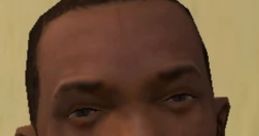 Close-up of CJ from GTA San Andreas, showcasing expressive features and iconic design from the game series.