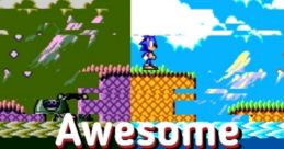 Retro gaming scene featuring colorful graphics and characters in AwesomeTheme83 style, highlighting classic video game aesthetics.